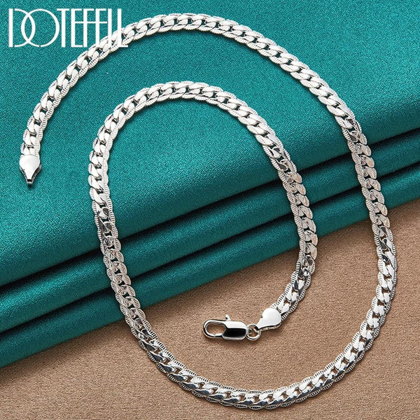 Planet Gates 50cm DOTEFFIL 925 Sterling Silver 6mm Side Chain 16/18/20/22/24 Inch Necklace For Women Man Fashion Wedding Engagement Jewelry Gifts
