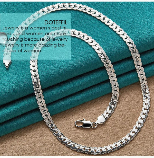 Planet Gates 50cm DOTEFFIL 925 Sterling Silver 6mm Side Chain 16/18/20/22/24 Inch Necklace For Women Man Fashion Wedding Engagement Jewelry Gifts