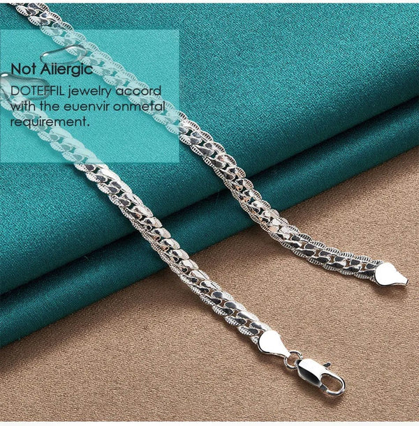 Planet Gates 50cm DOTEFFIL 925 Sterling Silver 6mm Side Chain 16/18/20/22/24 Inch Necklace For Women Man Fashion Wedding Engagement Jewelry Gifts