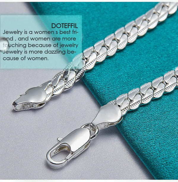 Planet Gates 50cm DOTEFFIL 925 Sterling Silver 6mm Side Chain 16/18/20/22/24 Inch Necklace For Women Man Fashion Wedding Engagement Jewelry Gifts