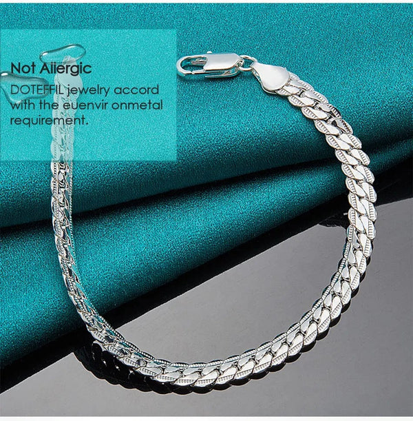 Planet Gates 50cm DOTEFFIL 925 Sterling Silver 6mm Side Chain 16/18/20/22/24 Inch Necklace For Women Man Fashion Wedding Engagement Jewelry Gifts