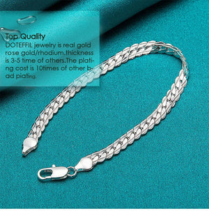 Planet Gates 50cm DOTEFFIL 925 Sterling Silver 6mm Side Chain 16/18/20/22/24 Inch Necklace For Women Man Fashion Wedding Engagement Jewelry Gifts