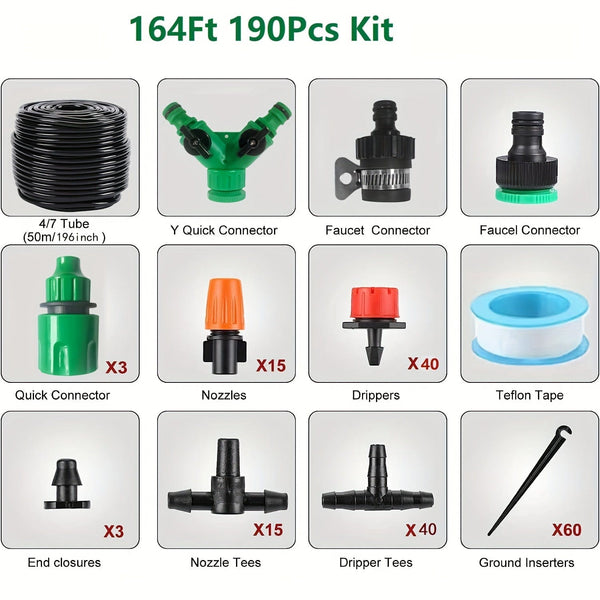 Planet Gates 50M 1 Set, DIY Garden Drip Irrigation Hoses 3.4cm/3.3cm, Automatic Watering Drip Kits, Garden Watering System For Adjusting The Amount Of Drip Irrigation Spray, Saving Water And Time Telescopic Water Pipe