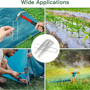 Planet Gates 50pcs/20pcs/10pcs, 3.94in/5.90in/7.87in Φ2.5mm Gauge Galvanized Steel Garden Stakes Staples Securing Pegs For Securing Weed Fabric Landscape Fabric Netting & Camping Tents Stakes