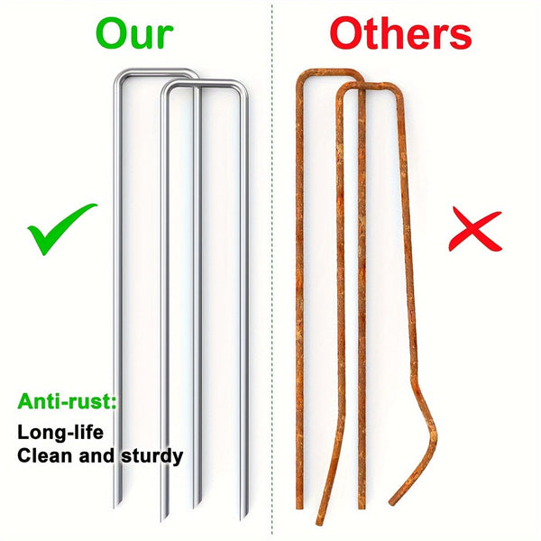 Planet Gates 50pcs/20pcs/10pcs, 3.94in/5.90in/7.87in Φ2.5mm Gauge Galvanized Steel Garden Stakes Staples Securing Pegs For Securing Weed Fabric Landscape Fabric Netting & Camping Tents Stakes