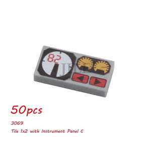 Planet Gates 50pcs 3069bpc1 50pcs MOC City Bricks Tile Slope Gauges Controls Center Radar Screen Keypad Pattern Printed Building Blocks Kit Instrument Toys
