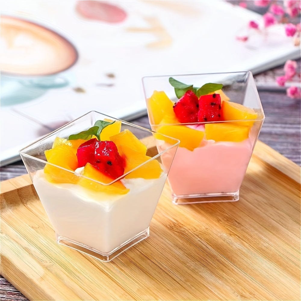 Planet Gates 100pcs 50/100pcs Clear Plastic Dessert Cups, Square Mousse Pudding Yogurt Cups, Suitable For Cakes, Ice Cream, Appetizers, For Party & Wedding Gatherings, Party Supplies, Tableware Accessories