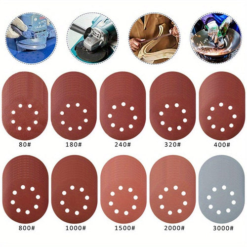 Planet Gates 50pcs 50pcs 12.5cm/4.92in Sandpaper Round Sanding Discs - 8 Hole Hook & Loop Sander Polishing Pad for Buffing & Sanding