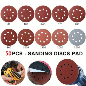 Planet Gates 50pcs 50pcs 12.5cm/4.92in Sandpaper Round Sanding Discs - 8 Hole Hook & Loop Sander Polishing Pad for Buffing & Sanding