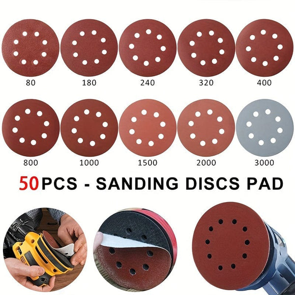 Planet Gates 50pcs 50pcs 12.5cm/4.92in Sandpaper Round Sanding Discs - 8 Hole Hook & Loop Sander Polishing Pad for Buffing & Sanding