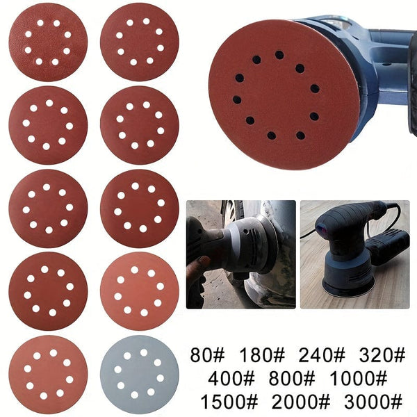 Planet Gates 50pcs 50pcs 12.5cm/4.92in Sandpaper Round Sanding Discs - 8 Hole Hook & Loop Sander Polishing Pad for Buffing & Sanding