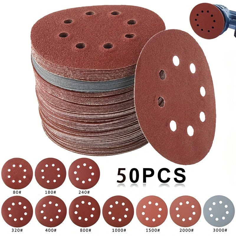 Planet Gates 50pcs 50pcs 12.5cm/4.92in Sandpaper Round Sanding Discs - 8 Hole Hook & Loop Sander Polishing Pad for Buffing & Sanding
