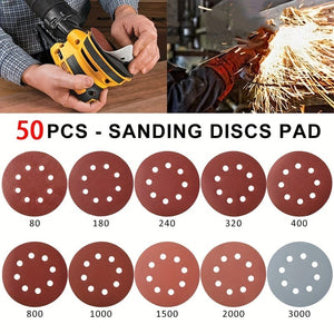 Planet Gates 50pcs 50pcs 12.5cm/4.92in Sandpaper Round Sanding Discs - 8 Hole Hook & Loop Sander Polishing Pad for Buffing & Sanding