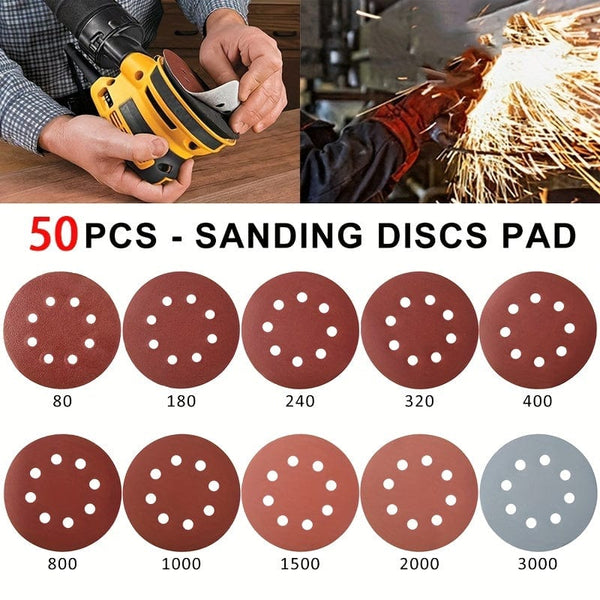 Planet Gates 50pcs 50pcs 12.5cm/4.92in Sandpaper Round Sanding Discs - 8 Hole Hook & Loop Sander Polishing Pad for Buffing & Sanding