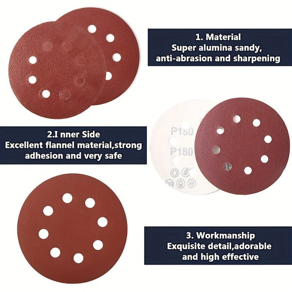 Planet Gates 50pcs 50pcs 12.5cm/4.92in Sandpaper Round Sanding Discs - 8 Hole Hook & Loop Sander Polishing Pad for Buffing & Sanding