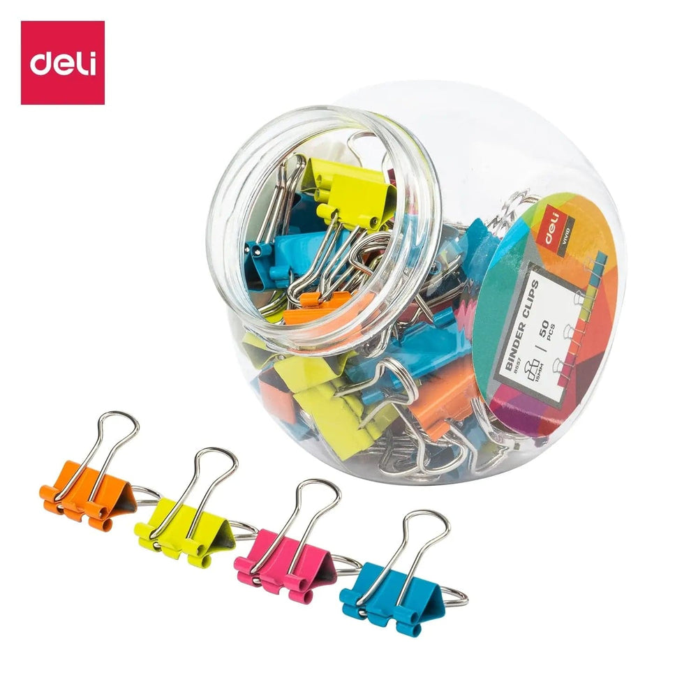 Planet Gates 50PCs Deli Binder Clip 4 Color Enduring Spring Steel Material Binder Clip Lacquer Coaded Surface For Stationery School Office Supplies