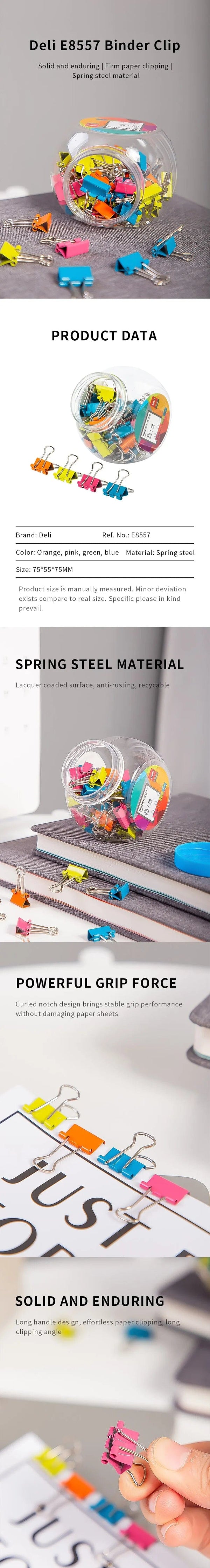 Planet Gates 50PCs Deli Binder Clip 4 Color Enduring Spring Steel Material Binder Clip Lacquer Coaded Surface For Stationery School Office Supplies