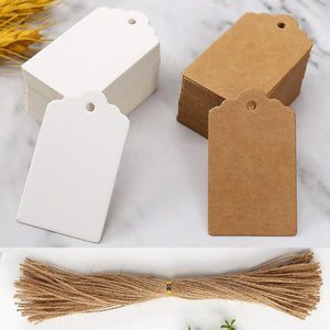 Planet Gates 50pcs Kraft Paper Tags White Cardboard Cards with Strings Wedding Birthday Christmas Party Gift Tag Cookie Packaging Supplies