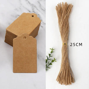 Planet Gates 50pcs Kraft Paper Tags White Cardboard Cards with Strings Wedding Birthday Christmas Party Gift Tag Cookie Packaging Supplies