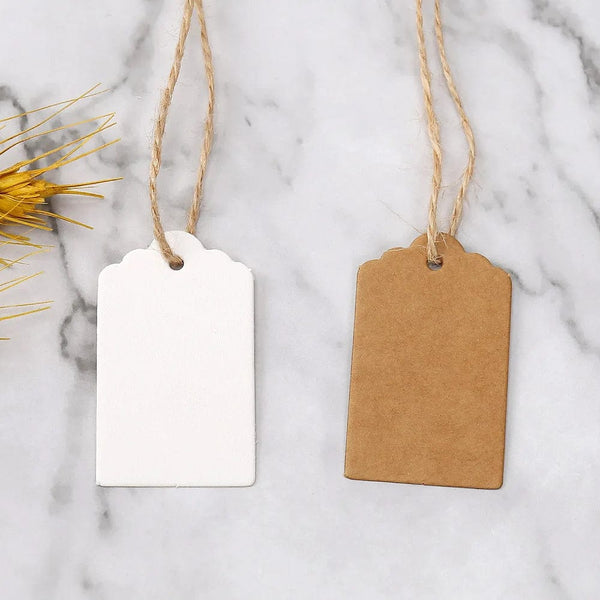 Planet Gates 50pcs Kraft Paper Tags White Cardboard Cards with Strings Wedding Birthday Christmas Party Gift Tag Cookie Packaging Supplies