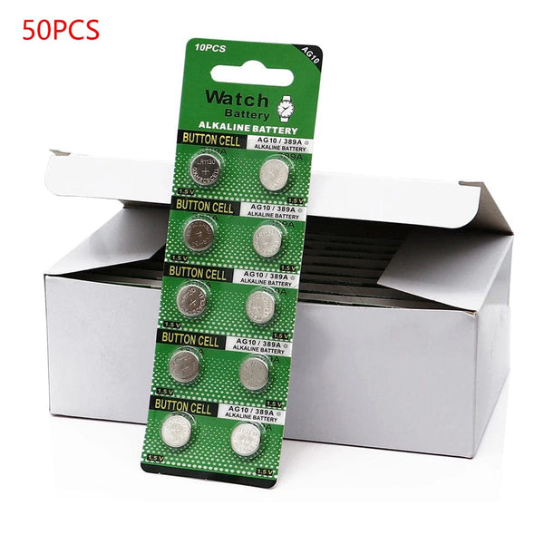 Planet Gates 50PCS LR1130 AG10 LR54 Cell Coin 1.55V SR54 389 189 LR1130 SR1130 Alkaline Button Batteries for Watch Toys Remote