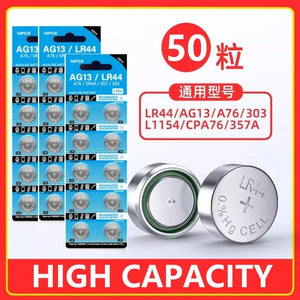 Planet Gates 50PCS LR44 AG13 LR44 A76 357 357A LR1154 SR1154 SR44 1.55V Alkaline Battery For Watch Calculator Car Key Remote Clock Button Coin Cell