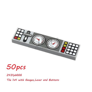 Planet Gates 50pcs MOC City Bricks Tile Slope Gauges Controls Center Radar Screen Keypad Pattern Printed Building Blocks Kit Instrument Toys