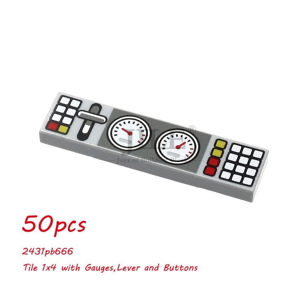 Planet Gates 50pcs MOC City Bricks Tile Slope Gauges Controls Center Radar Screen Keypad Pattern Printed Building Blocks Kit Instrument Toys