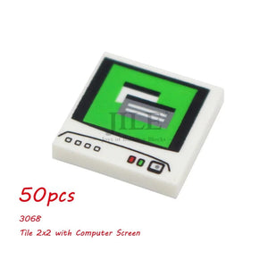 Planet Gates 50pcs MOC City Bricks Tile Slope Gauges Controls Center Radar Screen Keypad Pattern Printed Building Blocks Kit Instrument Toys