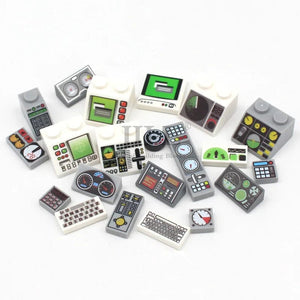 Planet Gates 50pcs MOC City Bricks Tile Slope Gauges Controls Center Radar Screen Keypad Pattern Printed Building Blocks Kit Instrument Toys