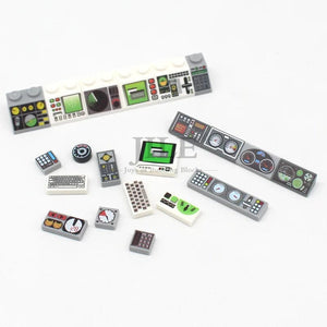 Planet Gates 50pcs MOC City Bricks Tile Slope Gauges Controls Center Radar Screen Keypad Pattern Printed Building Blocks Kit Instrument Toys