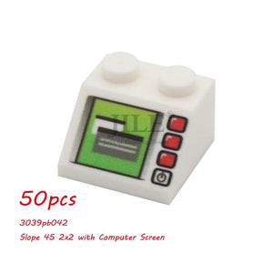 Planet Gates 50pcs MOC City Bricks Tile Slope Gauges Controls Center Radar Screen Keypad Pattern Printed Building Blocks Kit Instrument Toys