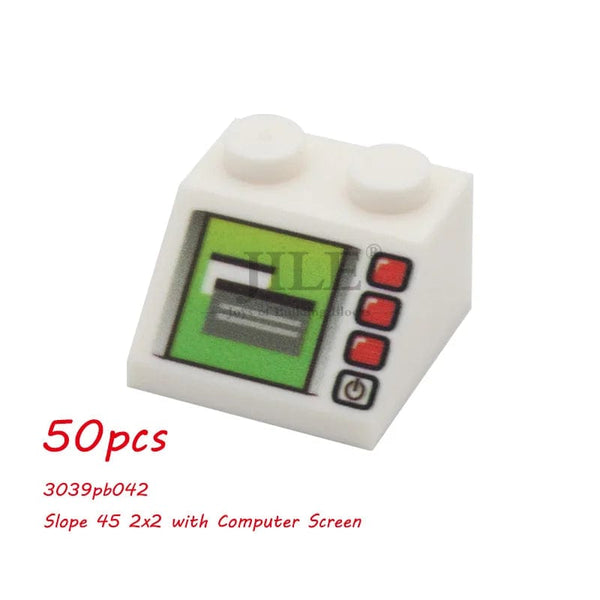 Planet Gates 50pcs MOC City Bricks Tile Slope Gauges Controls Center Radar Screen Keypad Pattern Printed Building Blocks Kit Instrument Toys