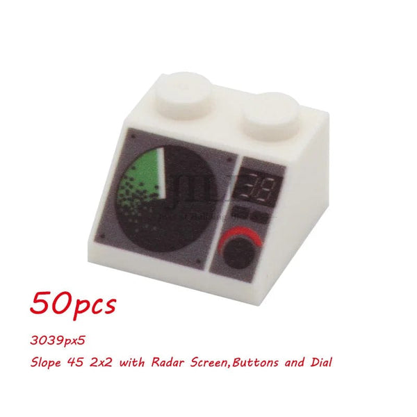 Planet Gates 50pcs MOC City Bricks Tile Slope Gauges Controls Center Radar Screen Keypad Pattern Printed Building Blocks Kit Instrument Toys