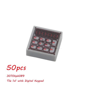 Planet Gates 50pcs MOC City Bricks Tile Slope Gauges Controls Center Radar Screen Keypad Pattern Printed Building Blocks Kit Instrument Toys