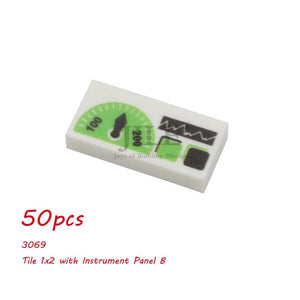 Planet Gates 50pcs MOC City Bricks Tile Slope Gauges Controls Center Radar Screen Keypad Pattern Printed Building Blocks Kit Instrument Toys