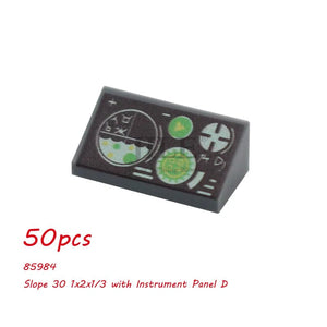 Planet Gates 50pcs MOC City Bricks Tile Slope Gauges Controls Center Radar Screen Keypad Pattern Printed Building Blocks Kit Instrument Toys