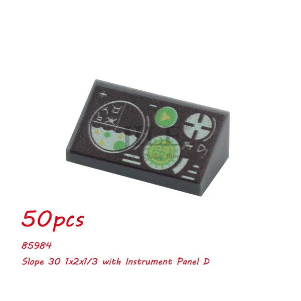 Planet Gates 50pcs MOC City Bricks Tile Slope Gauges Controls Center Radar Screen Keypad Pattern Printed Building Blocks Kit Instrument Toys