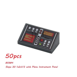 Planet Gates 50pcs MOC City Bricks Tile Slope Gauges Controls Center Radar Screen Keypad Pattern Printed Building Blocks Kit Instrument Toys