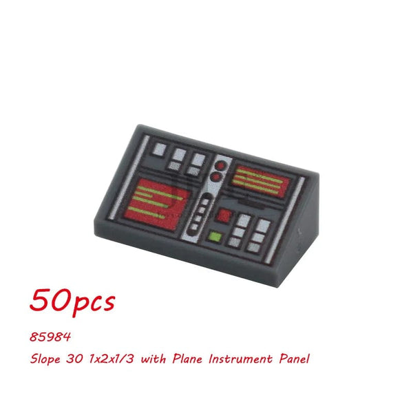 Planet Gates 50pcs MOC City Bricks Tile Slope Gauges Controls Center Radar Screen Keypad Pattern Printed Building Blocks Kit Instrument Toys