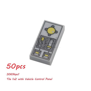 Planet Gates 50pcs MOC City Bricks Tile Slope Gauges Controls Center Radar Screen Keypad Pattern Printed Building Blocks Kit Instrument Toys