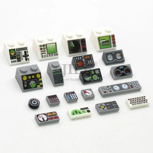 Planet Gates 50pcs MOC City Bricks Tile Slope Gauges Controls Center Radar Screen Keypad Pattern Printed Building Blocks Kit Instrument Toys