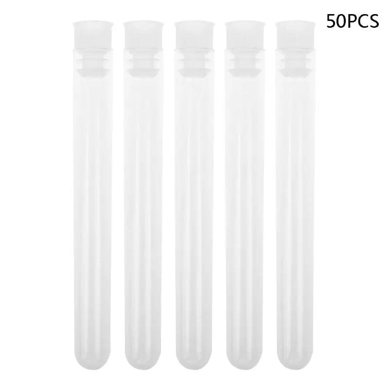 Planet Gates 50Pcs/Pack 12x100mm Transparent Laboratory Clear Plastic Test Tubes Vials With Push Cap School Lab Supplies