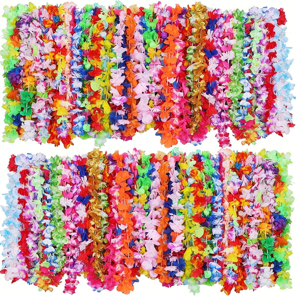 Planet Gates 50PCS/package 50pcs, Hawaiian Leis Necklace Tropical Luau Hawaii Flower Lei Theme Party Favors Lais Headbands Holiday Wedding Beach Birthday Decorations I Hawaiian Leis Party Supplies