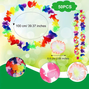 Planet Gates 50PCS/package 50pcs, Hawaiian Leis Necklace Tropical Luau Hawaii Flower Lei Theme Party Favors Lais Headbands Holiday Wedding Beach Birthday Decorations I Hawaiian Leis Party Supplies