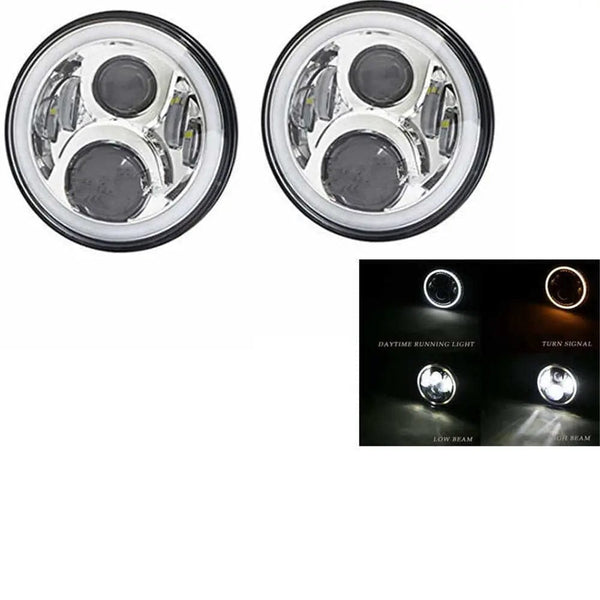 Planet Gates 50w Halo Chrome 2x Car 7 Inch Led Headlight Hi/Low H4 Halo Angle Eyes DRL For Jeep JK TJ OffRoad Defender Hummer 4x4 Suzuki Samurai Headlamp