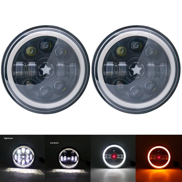 Planet Gates 50w Halo light Black 1 2x Car 7 Inch Led Headlight Hi/Low H4 Halo Angle Eyes DRL For Jeep JK TJ OffRoad Defender Hummer 4x4 Suzuki Samurai Headlamp