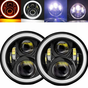 Planet Gates 50w Halo light Black 2x Car 7 Inch Led Headlight Hi/Low H4 Halo Angle Eyes DRL For Jeep JK TJ OffRoad Defender Hummer 4x4 Suzuki Samurai Headlamp