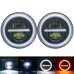 Planet Gates 50w Halo light Black 3 2x Car 7 Inch Led Headlight Hi/Low H4 Halo Angle Eyes DRL For Jeep JK TJ OffRoad Defender Hummer 4x4 Suzuki Samurai Headlamp