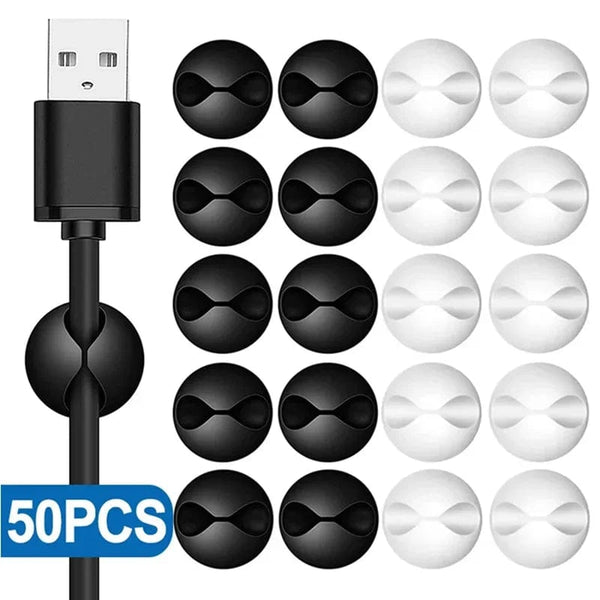Planet Gates 50x White 5/50Pcs Mini Cable Winder Organizer USB Charging Cable Clips Desk Tidy Organiser Wire Cord Holder Protectors In Home Office Car